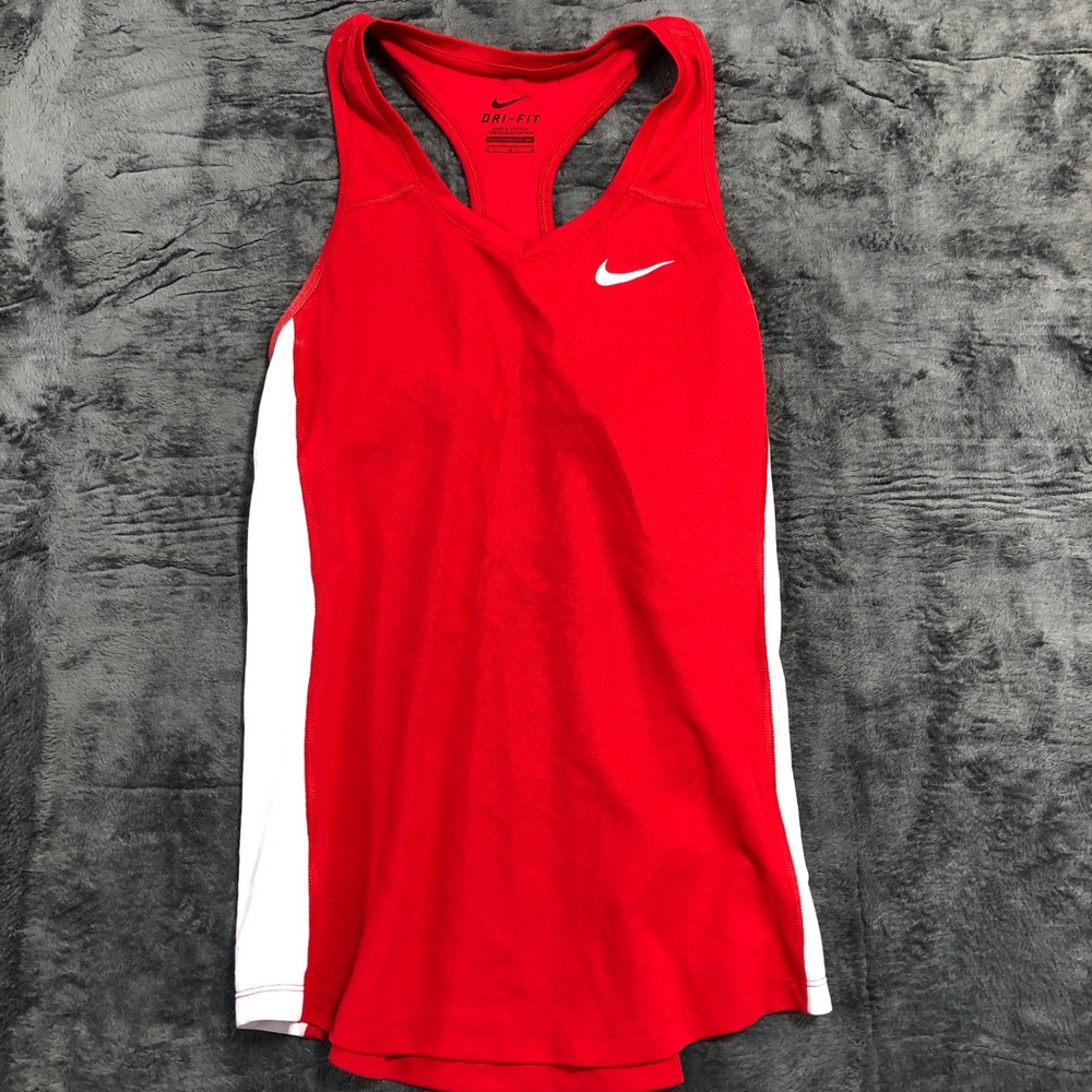 Nike Tank Top Women Medium Red Dri-FIT Racerback Mesh Side Panel 598588-658